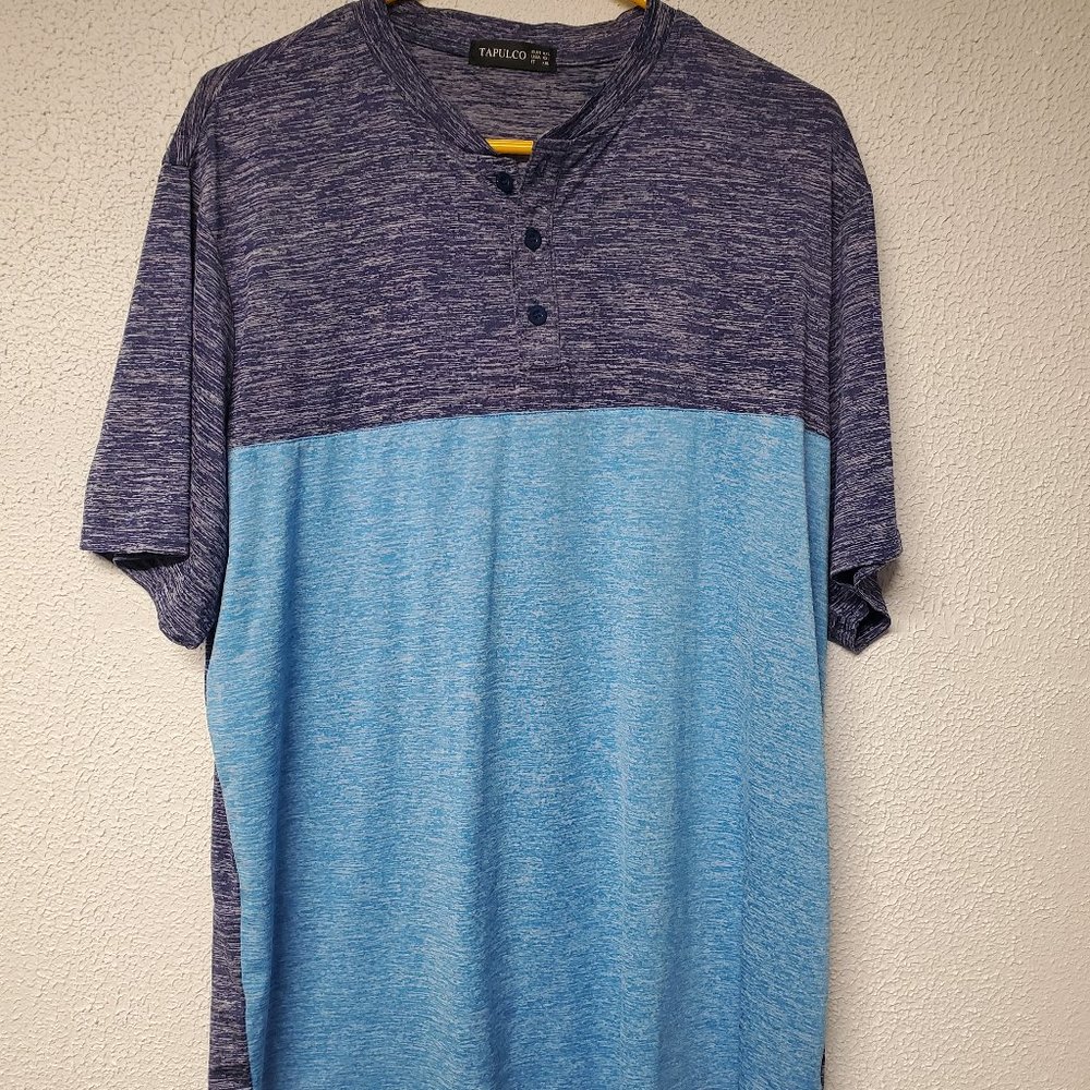 Shirt Men - Short Sleeve Pullover by Tapulco - Two Tone Blue - Size XXL